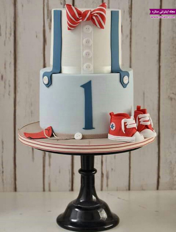 کیک تولد کودک، کیک تولد نوزاد، کیک چند طبقه، فوندانت،تزیین کیک تولد پسرانه