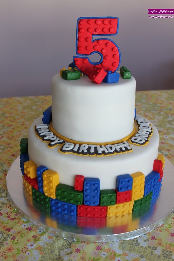 کیک پنج سالگی،کیک تولد کودک، کیک تولد نوزاد، کیک چند طبقه، فوندانت،تزیین کیک تولد پسرانه