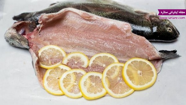  - دستور پخت ماهی قزل آلا شکم پر در فر - ماهی شکم پر - سبزی پلو ماهی