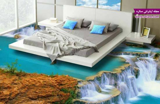 کفپوش سه بعدی اتاق خواب - کف پوش سه بعدی - مدل کف پوش طرح امواج دریا