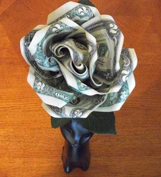 عکس روش درست کردن گل با پول کاغذی