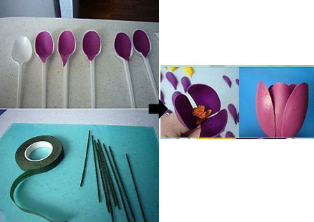 عکس روش درست کردن گل با قاشق پلاستیکی