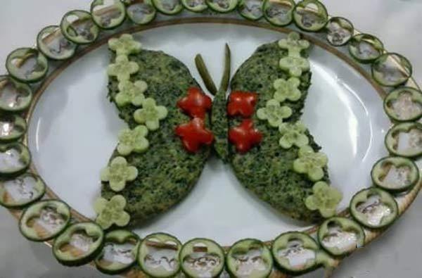تزیین کوکو سبزی به شکل پروانه 