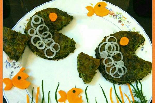 تزیین کوکو سبزی به شکل ماهی