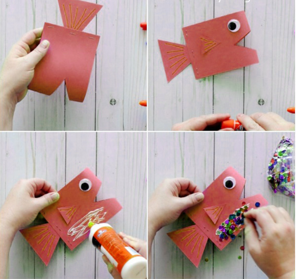 عکس کاردستی ماهی قرمز با پولک و مقوا