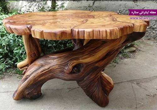 عکس استفاده از شکل طبیعی چوب برای میز