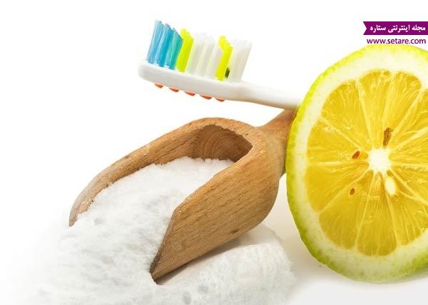 عکس جوش شیرین و آب لیمو برای سفید کردن دندان