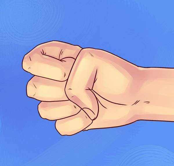 عکس شخصیت شناسی از مشت کردن دست- انگشت شست روی انگشتان دیگر