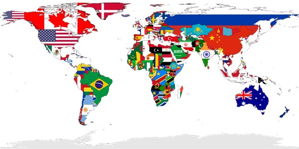 نقشه جهان - پرچم کشورهای جهان