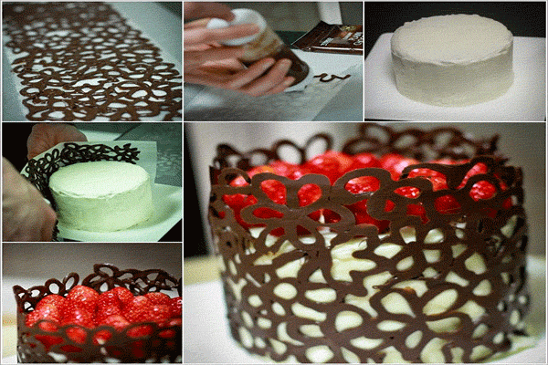 تزئین کیک با شکلات استوانه ای 