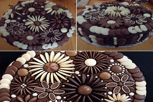 تزئین کیک با تکه های شکلات