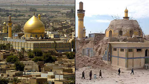 عکس حرم عسکریین قبل و بعد از انفجار