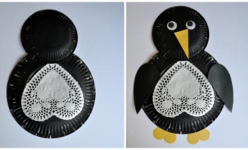 عکس کاردستی با بشقاب یکبار مصرف مدل پنگوئن
