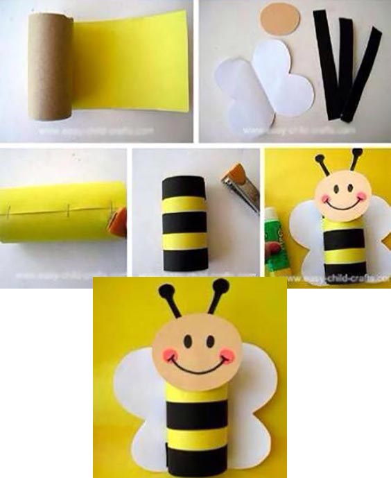 عکس درست کردن کاردستی زنبور با رول دستمال توالت