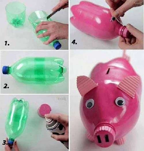 عکس مراحل ساخت کاردستی با بطری نوشابه مدل خوک