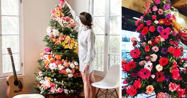 تزیین درخت کریسمس با گل‌های طبیعی یا مصنوعی