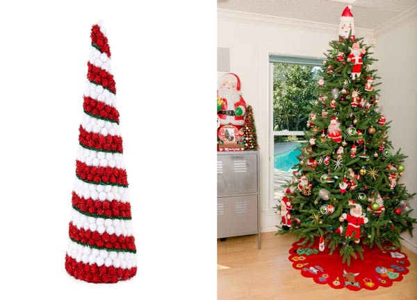 تزیین درخت کریسمس با عروسک بابانوئل یا ساخت درخت کریسمس با پوم پوم سفید و قرمز و سبز
