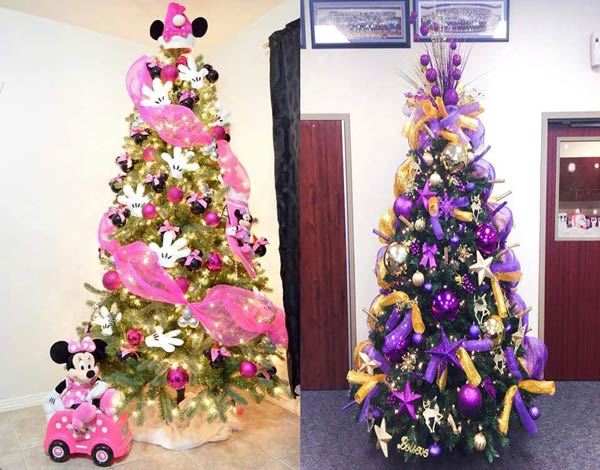 تزیین درخت کریسمس با تور و یا با استفاده از عروسک‌های یک تم خاص مثل میکی موس