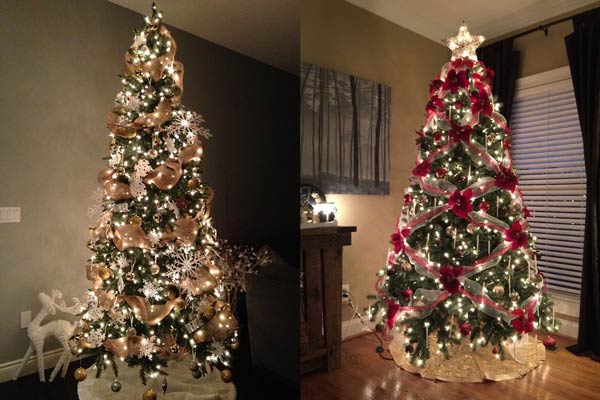 تزیین درخت کریسمس با ریسه چراغ و تور و کنف