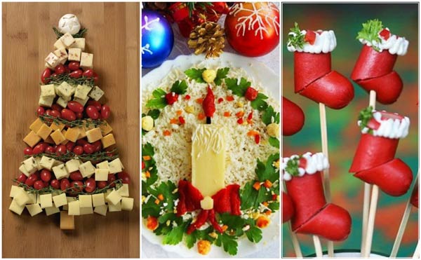 تزیین خوراکی‌ها به شکل درخت کریسمس، جوراب هدیه یا شمع برای تم کریسمس