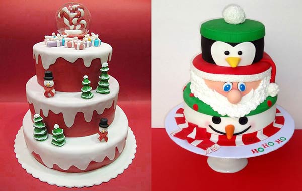 کیک تولد کریسمسی با بابانوئل و آدم برفی