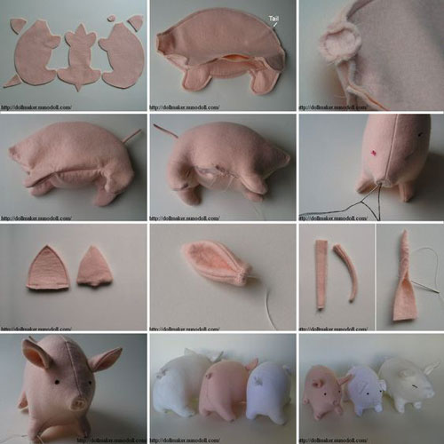 آموزش مرحله به مرحله دوخت یک عروسک خوک نمدی