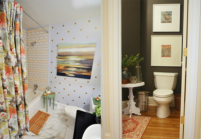 عکس تزیین دیوار دستشویی با تابلو