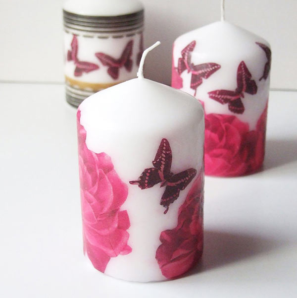 تزیین شمع با دستمال کاغذی مدل گل دار