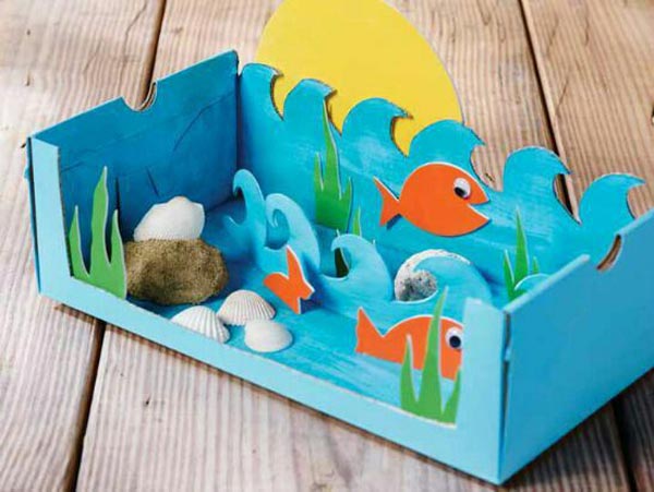 عکس  کار دستی با مقوا مدل ماهی و دریا