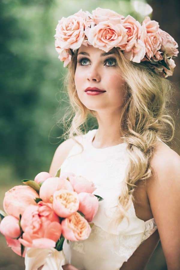 انواع مدل مو عروس با تاج گل