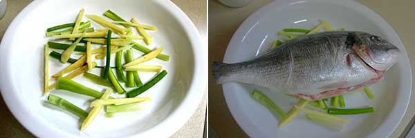 قرار دادن ماهی روی سبزیجات