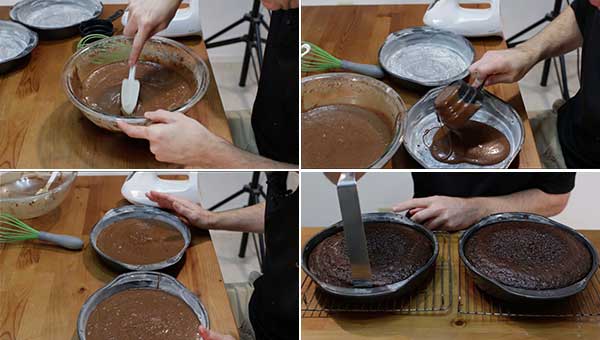 ریختن مایه کیک در قالب و پختن کیک