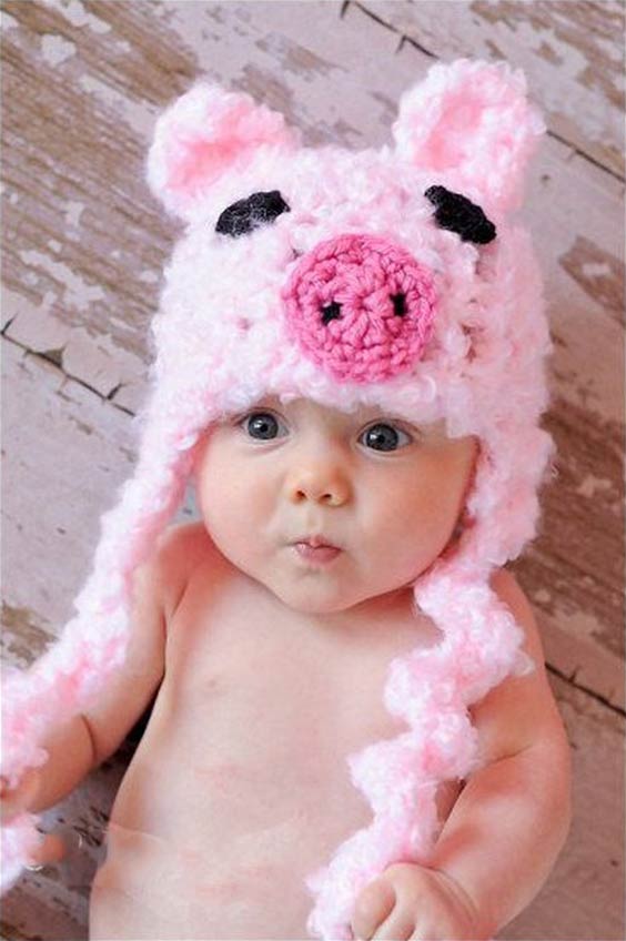 مدل کلاه بافتنی بچه گانه به شکل خوک