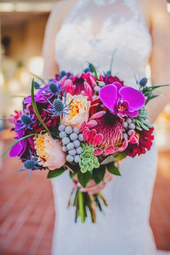 دسته گل عروس مدرن رنگی
