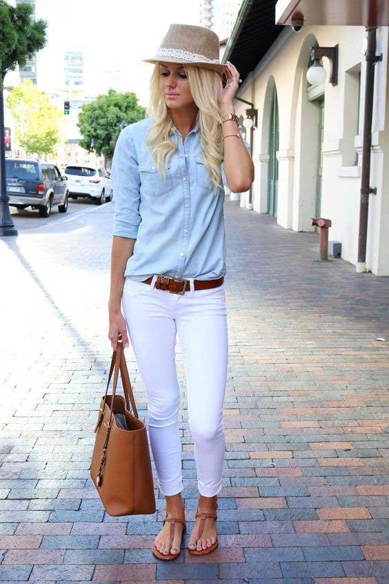 ست کردن شلوار جین سفید با پیراهن جین