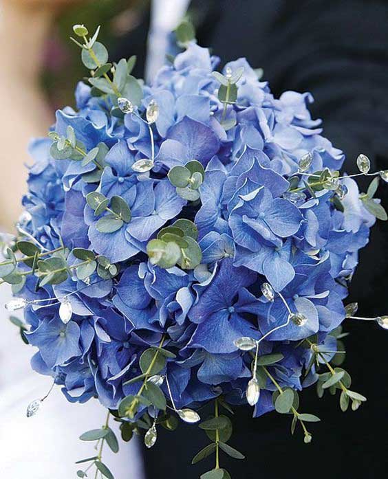 دسته گل عروس با هورتانسیا آبی