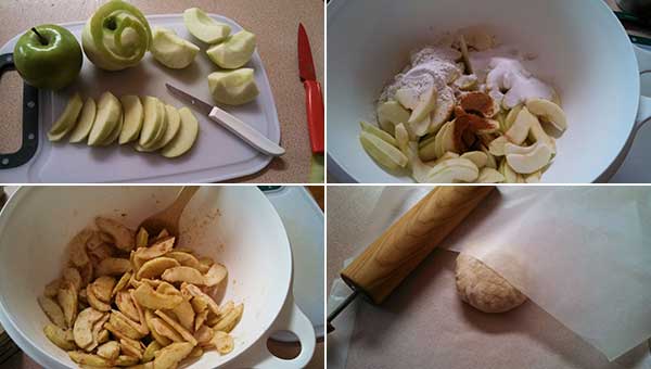 آماده کردن سیب و پهن کردن خمیر برای پای سیب