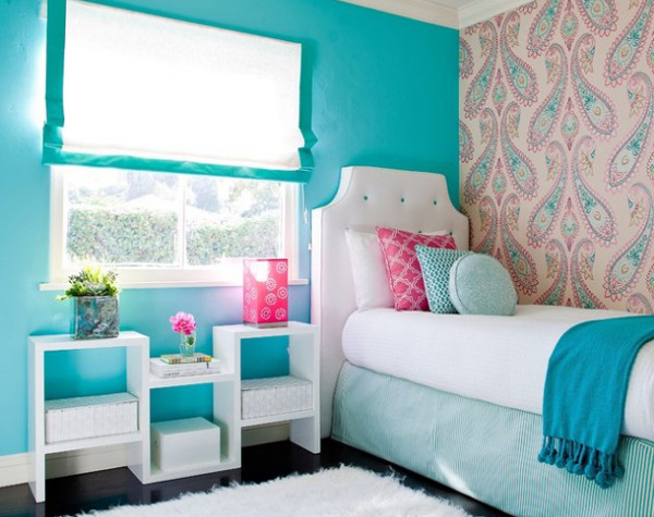 رنگ آبی فیروزه‌ای برای اتاق خواب دخترانه