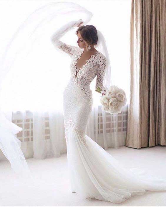 مدل لباس عروس گیپور آستین دار