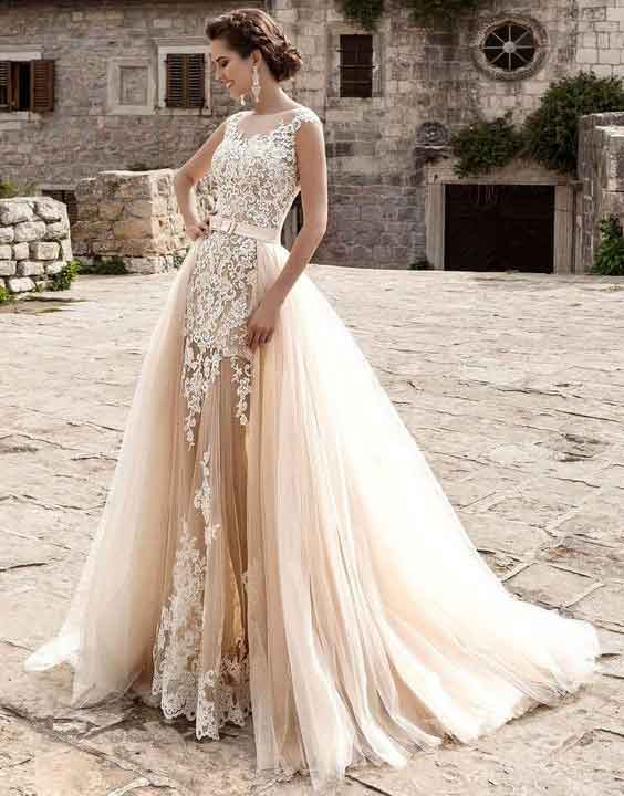 مدل لباس عروس گیپور آستین حلقه ای