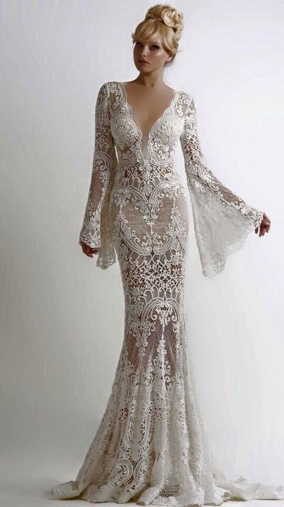 مدل لباس عروس گیپور آستین 