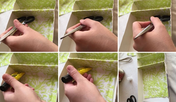 مراحل چسباندن چارجه برای ساخت جعبه لوازم آرایش با وسایل دور ریختنی