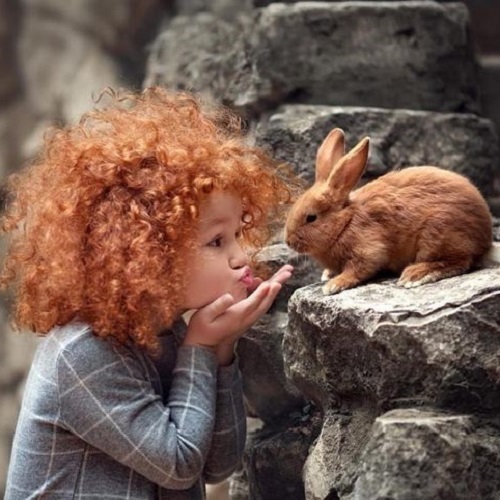 عکس فانتزی دختر مو فرفری و خرگوش