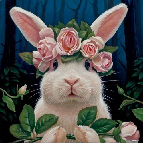 عکس کارتونی خرگوش با تاج گل