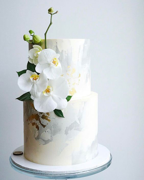 مدل کیک عروسی و نامزدی دو طبقه با گل ارکیده