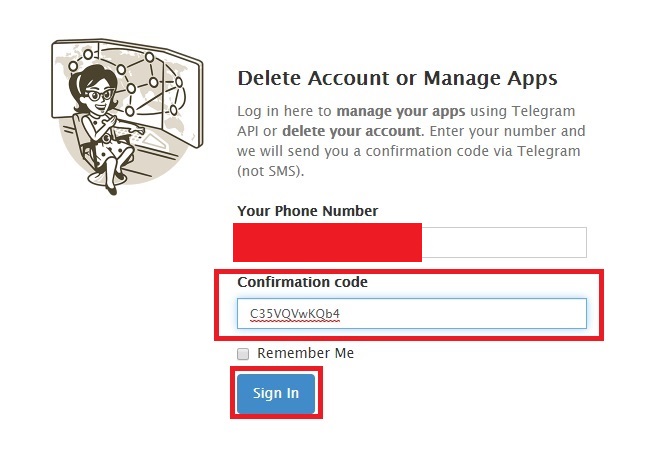 آموزش تصویری حذف اکانت تلگرام ؛ وارد کردن کد ورود