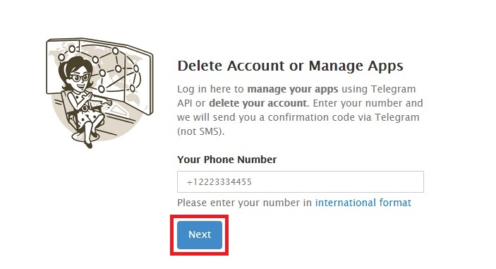 آموزش تصویری حذف اکانت تلگرام ؛ وارد کردن شماره