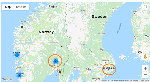 فاصله بین استکهلم، پایتخت سوئد و اسلو، پایتخت نروژ
