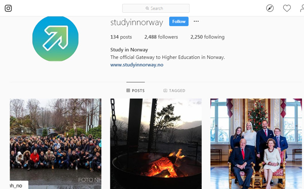 صفحه رسمی اینستاگرام درگاه اطلاع رسانی دولتی دانشگاه‌های نروژ