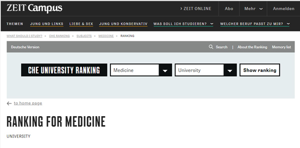 تصویر ایندکس سایت ZEIT برای آشنایی با رتبه دانشگاه‌های آلمان